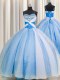 Nice Spaghetti Straps Sleeveless Quinceanera Gowns Floor Length Beading and Sequins and Ruching Baby Blue Chiffon