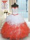 Custom Design White And Red Organza Lace Up Sweetheart Sleeveless Floor Length Quince Ball Gowns Beading and Ruffles
