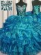 Beauteous Teal Sleeveless Organza Lace Up 15 Quinceanera Dress for Military Ball and Sweet 16 and Quinceanera