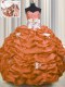 Graceful Orange Red Taffeta Lace Up Sweet 16 Quinceanera Dress Sleeveless With Brush Train Appliques and Sequins and Pick Ups