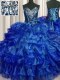 Perfect Royal Blue Lace Up Sweetheart Beading and Ruffles Quince Ball Gowns Organza Sleeveless