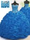 Shining Brush Train Ball Gowns 15th Birthday Dress Royal Blue Sweetheart Organza Sleeveless With Train Lace Up