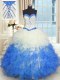 Blue And White Sweetheart Lace Up Beading and Ruffles Quinceanera Gowns Sleeveless