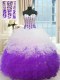 Admirable White And Purple Lace Up Sweetheart Beading and Ruffles Sweet 16 Dress Organza Sleeveless