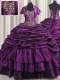Sexy Pick Ups Brush Train Ball Gowns Sweet 16 Dress Purple Sweetheart Taffeta Sleeveless With Train Lace Up