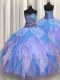 Multi-color Lace Up Vestidos de Quinceanera Beading and Ruching Sleeveless Floor Length