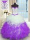 Fitting Sleeveless Organza Floor Length Lace Up Quinceanera Gown in White And Purple with Beading and Ruffles