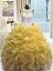 Traditional Gold Zipper Scoop Beading and Ruffles 15 Quinceanera Dress Organza Sleeveless