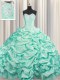 Brush Train Apple Green Taffeta Lace Up Sweetheart Sleeveless Floor Length Quinceanera Gowns Beading and Pick Ups