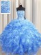 Visible Boning Baby Blue Sleeveless Beading and Ruffles Floor Length Sweet 16 Dresses