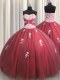 High End Wine Red Sleeveless Tulle Lace Up 15th Birthday Dress for Military Ball and Sweet 16 and Quinceanera