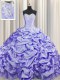 Brush Train Sleeveless Beading and Pick Ups Lace Up 15th Birthday Dress with Lavender Sweep Train