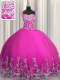 Trendy Fuchsia Tulle Lace Up 15th Birthday Dress Sleeveless Floor Length Beading and Appliques  Trendy Fuchsia Tulle Lace Up 15th Birthday Dress Sleeveless Floor Length Beading and Appliques