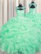 Charming Scoop Apple Green Ball Gowns Beading and Pick Ups 15th Birthday Dress Lace Up Organza Sleeveless Floor Length