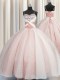 Pink Ball Gowns Organza Spaghetti Straps Sleeveless Beading Floor Length Lace Up Quinceanera Dresses