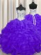 Floor Length Purple Quinceanera Gown Organza Sleeveless Beading and Ruffles