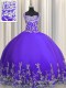Sleeveless Tulle Floor Length Lace Up Ball Gown Prom Dress in Purple with Beading and Appliques  Sleeveless Tulle Floor Length Lace Up Ball Gown Prom Dress in Purple with Beading and Appliques