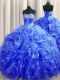 Organza Sweetheart Sleeveless Sweep Train Lace Up Beading and Ruffles Vestidos de Quinceanera in Royal Blue
