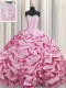 New Arrival Rose Pink Sleeveless Brush Train Beading and Pick Ups Vestidos de Quinceanera