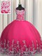 Excellent Hot Pink Straps Neckline Beading and Appliques 15 Quinceanera Dress Sleeveless Lace Up  Excellent Hot Pink Straps Neckline Beading and Appliques 15 Quinceanera Dress Sleeveless Lace Up