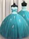 Halter Top Sleeveless Lace Up Floor Length Beading and Appliques Quinceanera Dress