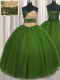 Modest Sleeveless Tulle Floor Length Lace Up 15 Quinceanera Dress in Green with Beading and Ruching and Belt