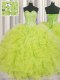 Free and Easy Visible Boning Yellow Green Lace Up Sweetheart Beading and Ruffles Quinceanera Dresses Organza Sleeveless
