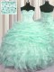 New Style Pick Ups Apple Green Sleeveless Organza Sweep Train Lace Up Vestidos de Quinceanera for Military Ball and Sweet 16 and Quinceanera
