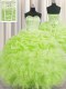 Unique Visible Boning Yellow Green Ball Gowns Organza Sweetheart Sleeveless Beading and Ruffles and Pick Ups Floor Length Lace Up Sweet 16 Dress