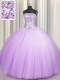 Amazing Sequins Really Puffy Floor Length Ball Gowns Sleeveless Lavender 15 Quinceanera Dress Lace Up
