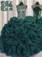 Perfect See Through Floor Length Teal Ball Gown Prom Dress Scoop Sleeveless Lace Up