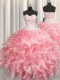 Noble Visible Boning Zipper Up Sweetheart Sleeveless Zipper Ball Gown Prom Dress Baby Pink Organza