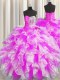 Sweetheart Sleeveless Quinceanera Gown Floor Length Beading and Ruffles and Ruching Multi-color Organza