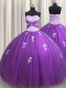 Nice Purple Sleeveless Tulle Lace Up Vestidos de Quinceanera for Military Ball and Sweet 16 and Quinceanera
