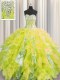 Fantastic Visible Boning Yellow Quinceanera Dress Military Ball and Sweet 16 and Quinceanera and For with Beading and Ruffles and Sequins Sweetheart Sleeveless Lace Up