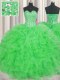 Beautiful Visible Boning Sweetheart Sleeveless Organza 15 Quinceanera Dress Beading and Ruffles Lace Up