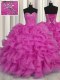 Deluxe Sweetheart Sleeveless Organza Quinceanera Gowns Beading and Ruffles Lace Up
