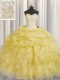Sleeveless Floor Length Beading and Ruffles Lace Up Sweet 16 Dresses with Light Yellow  Sleeveless Floor Length Beading and Ruffles Lace Up Sweet 16 Dresses with Light Yellow