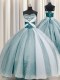 Spaghetti Straps Teal Half Sleeves Floor Length Beading and Ruching Lace Up Sweet 16 Dress