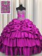 Charming Brush Train Fuchsia Ball Gowns Taffeta Sweetheart Sleeveless Beading and Embroidery and Ruffled Layers and Pick Ups Floor Length Lace Up Sweet 16 Quinceanera Dress