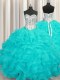 Organza Sleeveless Floor Length Quince Ball Gowns and Beading and Ruffles