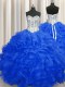 Royal Blue Lace Up Sweetheart Beading and Ruffles Quinceanera Dress Organza Sleeveless