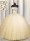 Really Puffy Gold Lace Up Quinceanera Gown Beading and Sequins Sleeveless Floor Length