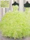 Customized Beading and Ruffles Quinceanera Dresses Yellow Green Lace Up Sleeveless Floor Length