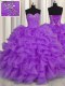 Purple Sweetheart Neckline Beading and Ruffles 15th Birthday Dress Sleeveless Lace Up