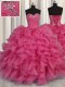 Hot Pink Sweetheart Neckline Beading and Ruffles Sweet 16 Dresses Sleeveless Lace Up