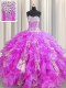 Visible Boning Organza and Sequined Sweetheart Sleeveless Lace Up Beading and Ruffles and Sequins Quinceanera Gowns in Lilac