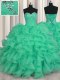 Stunning Turquoise Lace Up Sweetheart Beading and Ruffles Ball Gown Prom Dress Organza Sleeveless