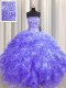 Fashionable Visible Boning Organza Strapless Sleeveless Lace Up Beading and Ruffles Quinceanera Dress in Lavender