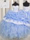 Light Blue Sleeveless Beading and Appliques and Ruffled Layers Floor Length Sweet 16 Quinceanera Dress